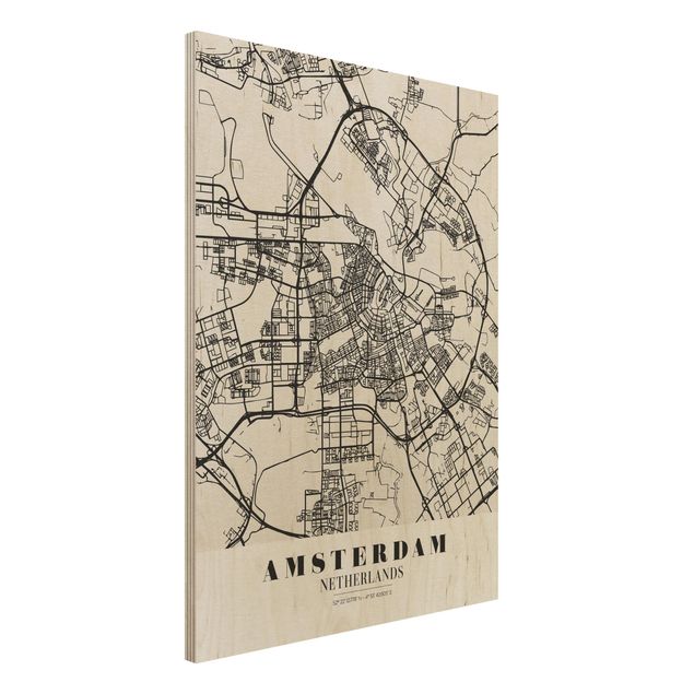 Holzbilder modern Stadtplan Amsterdam - Klassik