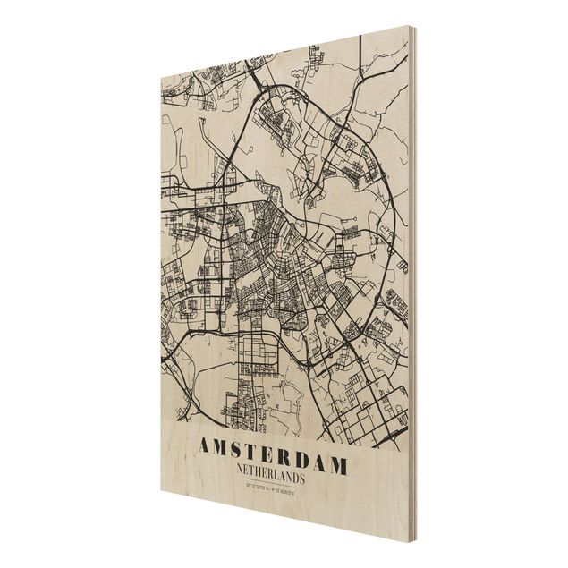 Holzbild Skyline Stadtplan Amsterdam - Klassik