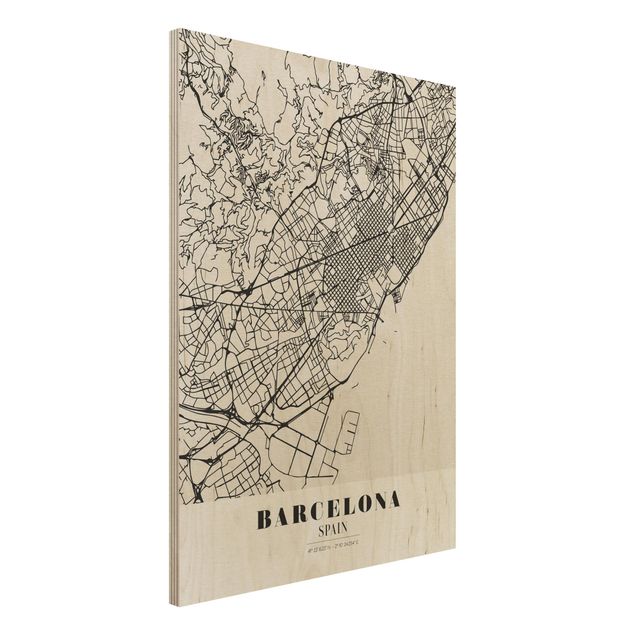 Moderne Holzbilder Stadtplan Barcelona - Klassik