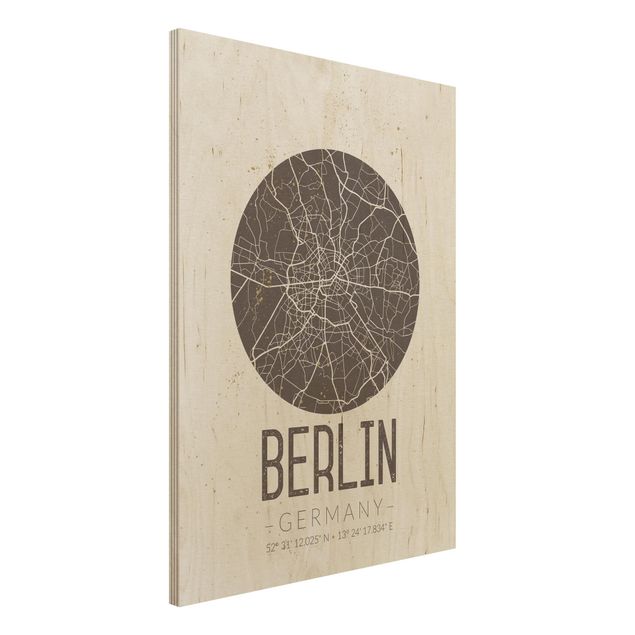 Holzbilder Vintage Stadtplan Berlin - Retro
