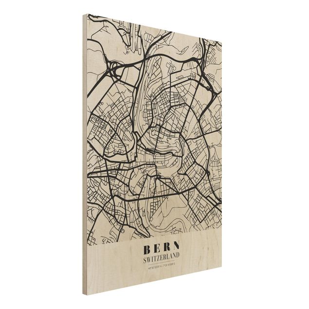 Moderne Holzbilder Stadtplan Bern - Klassik