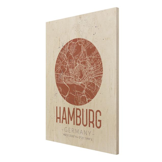 Holzbilder Spruch Stadtplan Hamburg - Retro