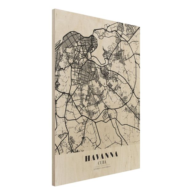 Moderne Holzbilder Stadtplan Havanna - Klassik