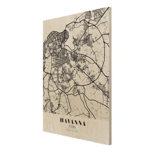Holzbild Skyline Stadtplan Havanna - Klassik
