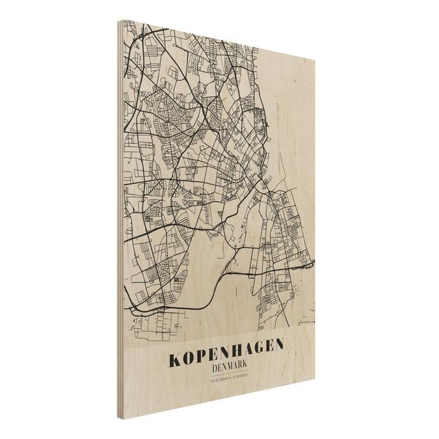 Moderne Holzbilder Stadtplan Kopenhagen - Klassik