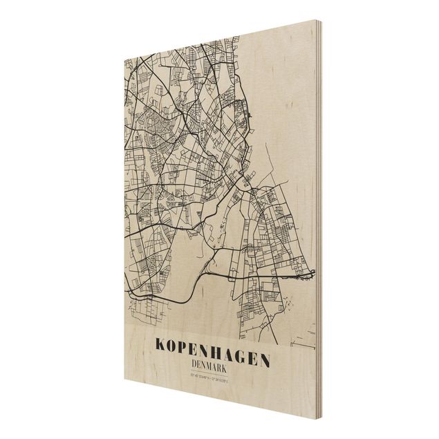 Holzbild Skyline Stadtplan Kopenhagen - Klassik