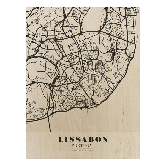 Holzbilder Spruch Stadtplan Lissabon - Klassik