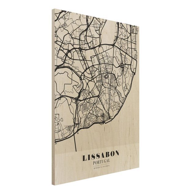 Moderne Holzbilder Stadtplan Lissabon - Klassik