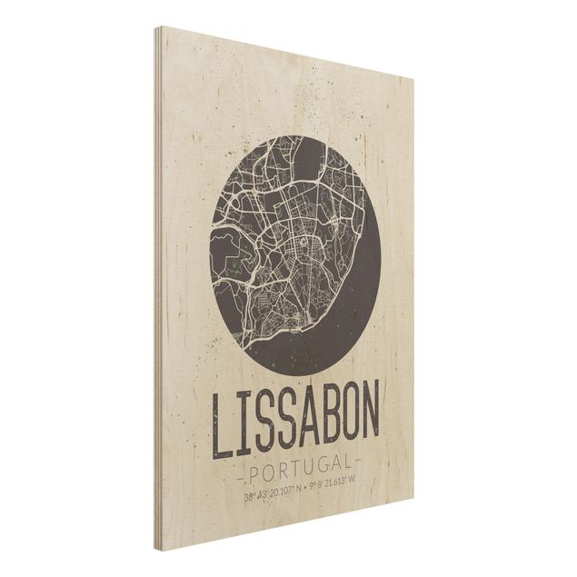 Holzbilder Vintage Stadtplan Lissabon - Retro