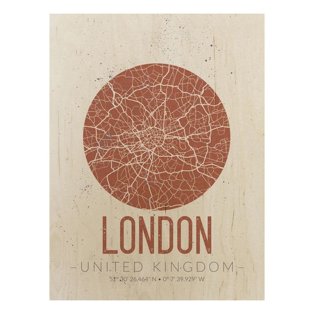 Moderne Holzbilder Stadtplan London - Retro