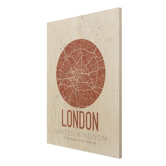 Holzbilder Spruch Stadtplan London - Retro