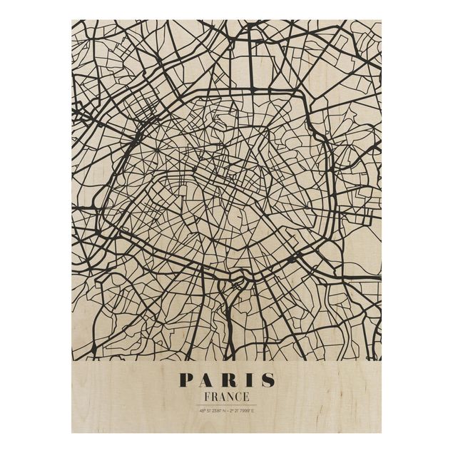 Holzbilder Spruch Stadtplan Paris - Klassik
