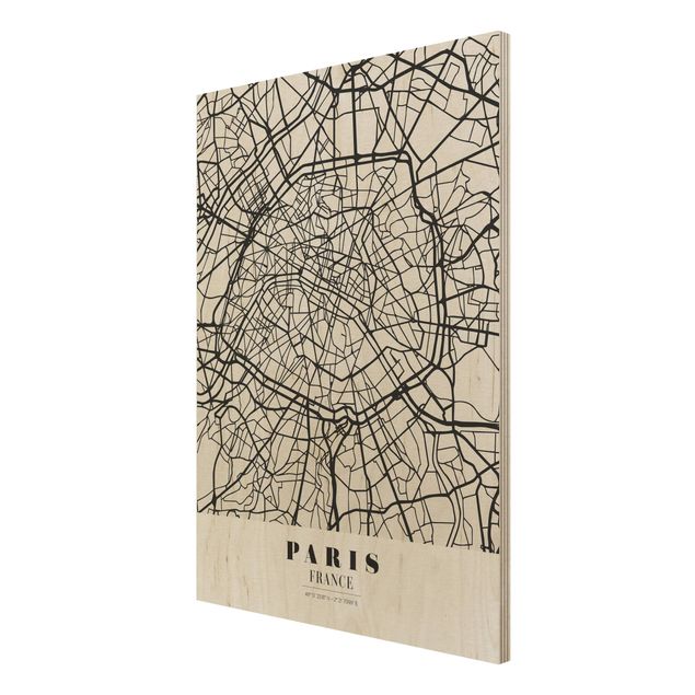 Holzbild Skyline Stadtplan Paris - Klassik