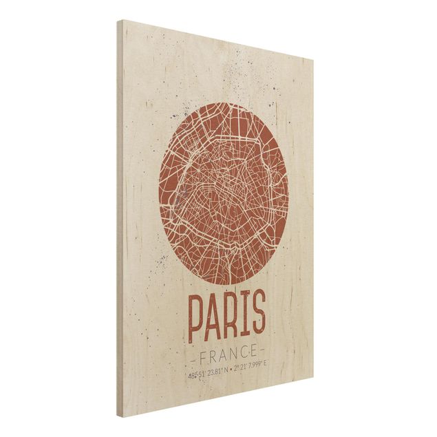 Wandbild Holz Vintage Stadtplan Paris - Retro