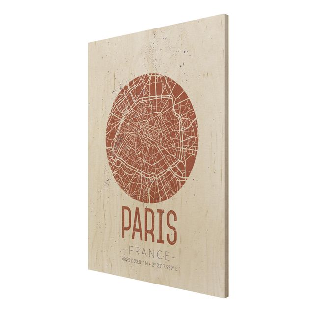Holzbilder mit Sprüchen Stadtplan Paris - Retro