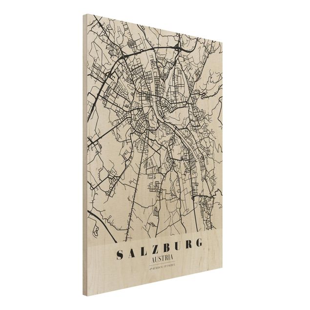 Moderne Holzbilder Stadtplan Salzburg - Klassik