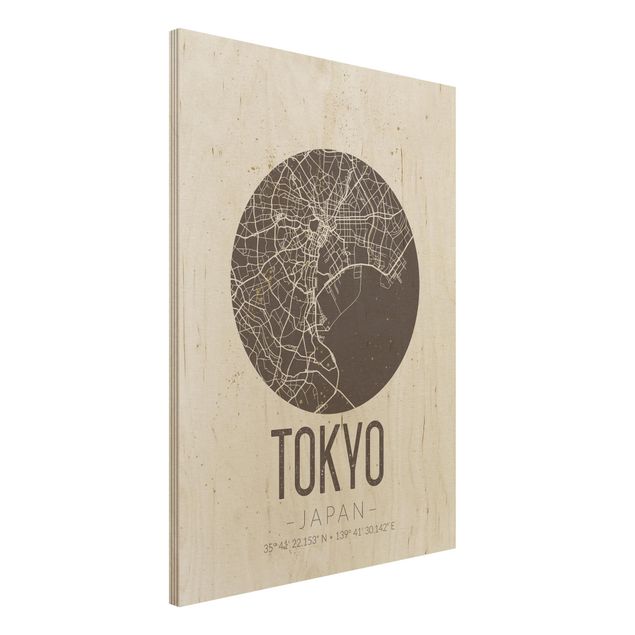 Vintage Bilder Holz Stadtplan Tokyo - Retro
