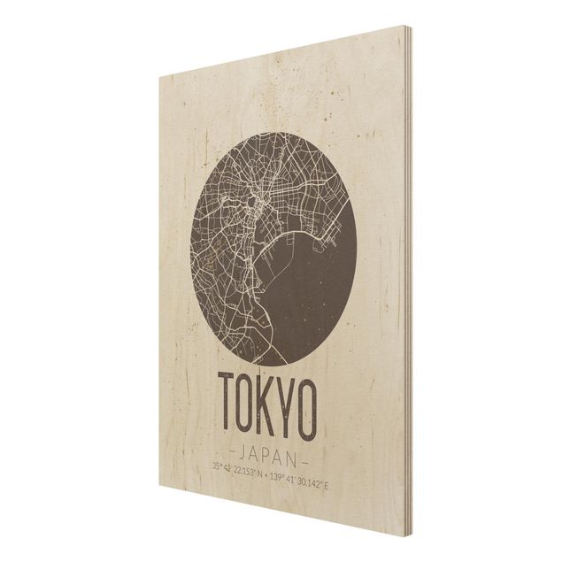 Holzbilder Spruch Stadtplan Tokyo - Retro