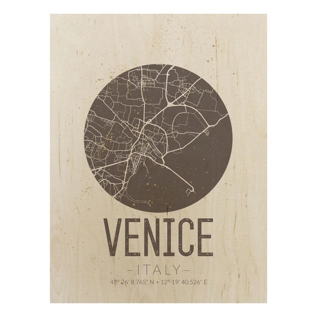 Holzbilder modern Stadtplan Venice - Retro