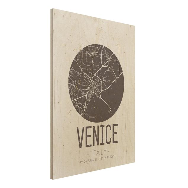 Wandbild Holz Vintage Stadtplan Venice - Retro
