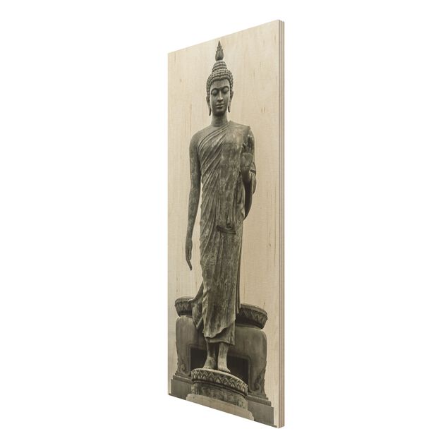 Holzbild Skyline Buddha Statue