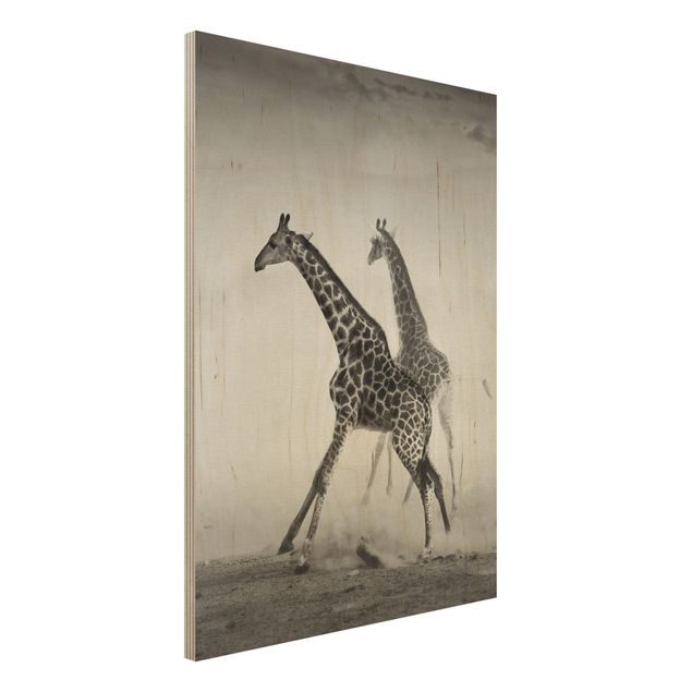 Holzbilder Landschaften Giraffenjagd