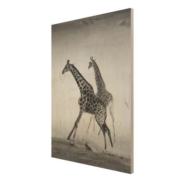 Holzbild Skyline Giraffenjagd