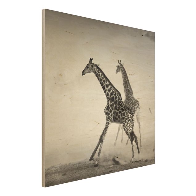 Holzbild Natur Giraffenjagd