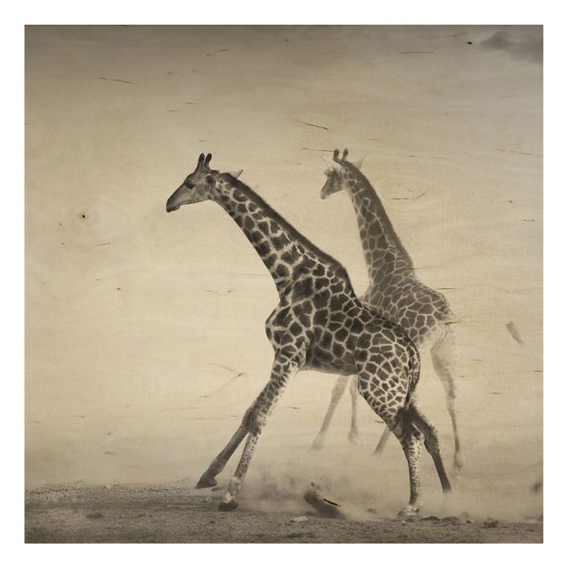 Moderne Holzbilder Giraffenjagd