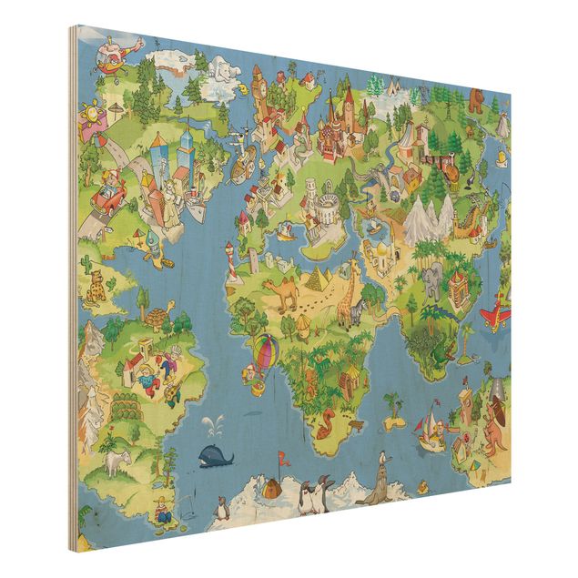 Holzbilder modern Great and Funny Worldmap