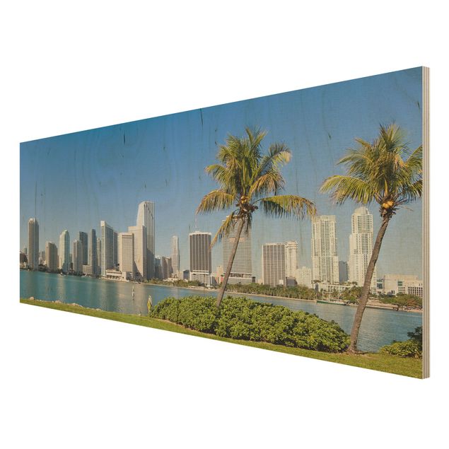 Moderne Holzbilder Miami Beach Skyline