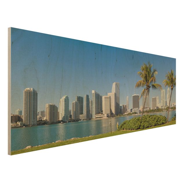 Holzbilder mit Blumen Miami Beach Skyline