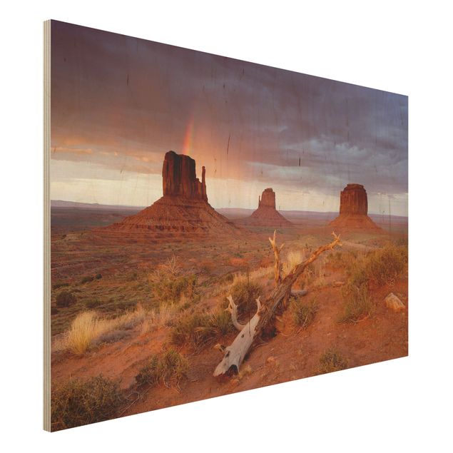 Holzbilder Landschaften Monument Valley bei Sonnenuntergang