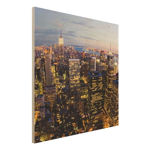 Moderne Holzbilder New York Skyline bei Nacht