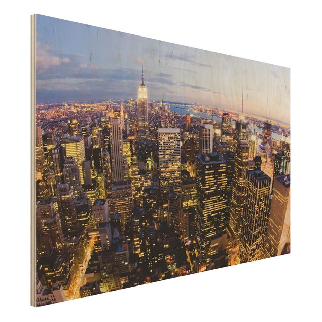 Moderne Holzbilder New York Skyline bei Nacht