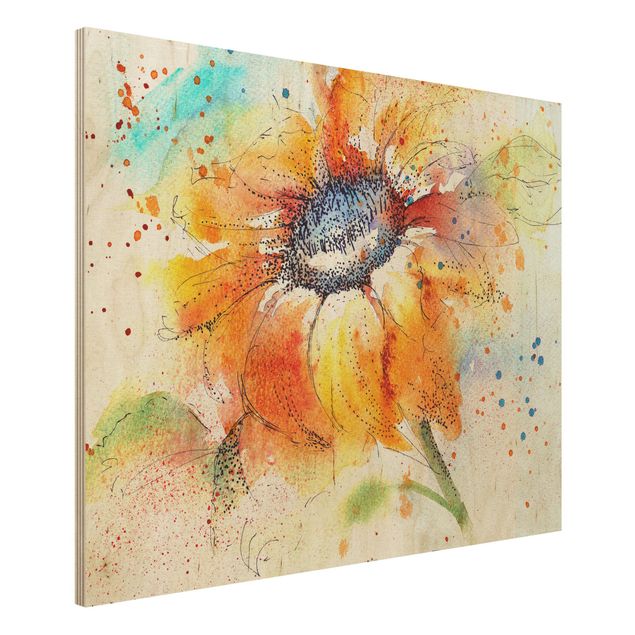 Holzbilder mit Blumen Painted Sunflower