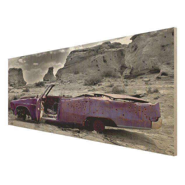 Moderne Holzbilder Pink Cadillac