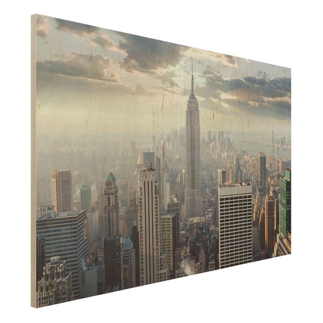 Moderne Holzbilder Sonnenaufgang in New York