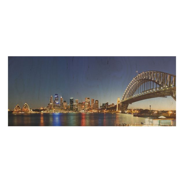 Holzbild Skyline Sydney at Night