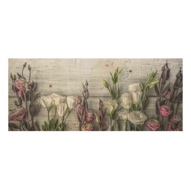 Holzbild Blumen Tulpen-Rose Shabby Holzoptik