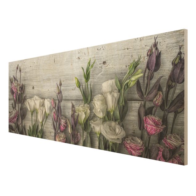 Moderne Holzbilder Tulpen-Rose Shabby Holzoptik