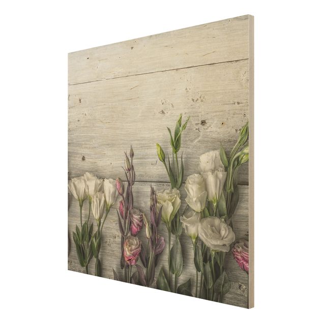Holzbilder modern Tulpen-Rose Shabby Holzoptik