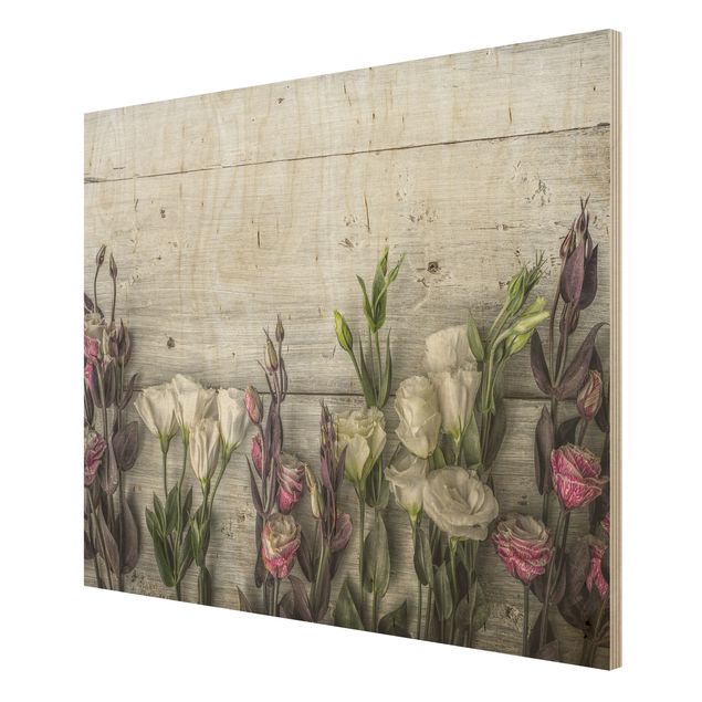 Moderne Holzbilder Tulpen-Rose Shabby Holzoptik