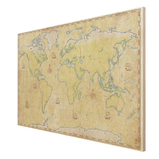 Wandbild Holz World Map
