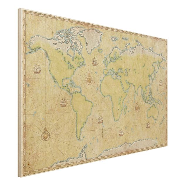 Moderne Holzbilder World Map