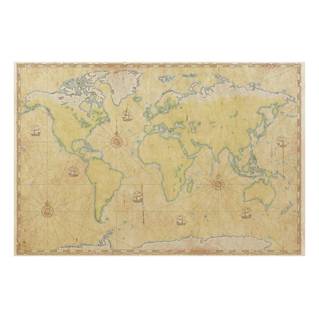 Holzbild Skyline World Map