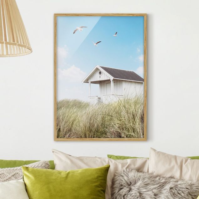 Landschaftsbilder mit Rahmen Holzhütte am Strand