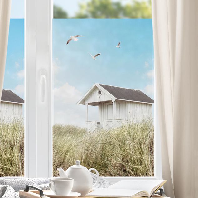 Fensterbilder Landschaft Holzhütte am Strand