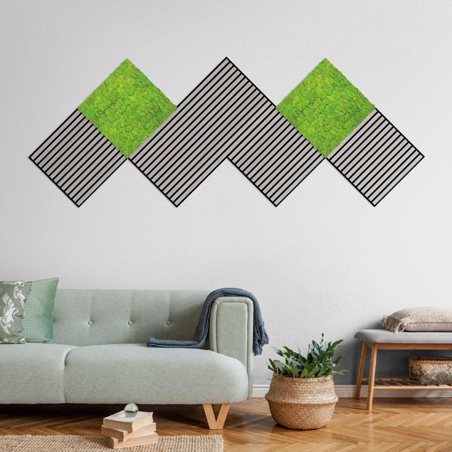 Bilder Wand Holzwand Eiche grau & Mooswand apfelgrün Wandcollage