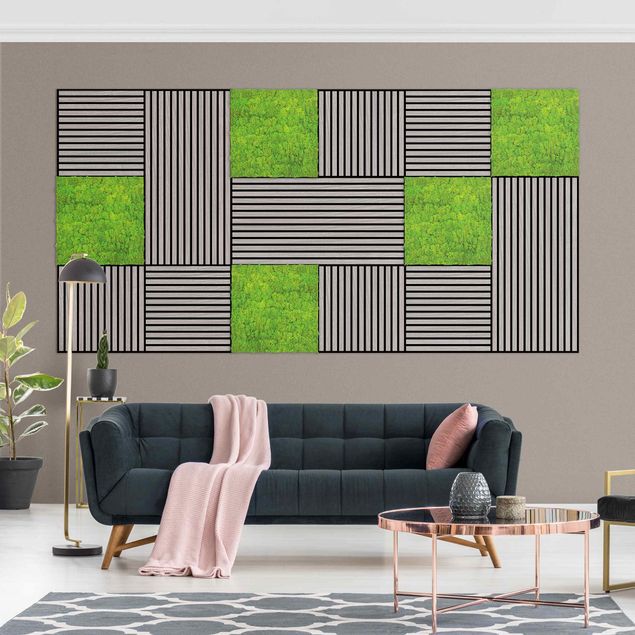Bilder für die Wand Holzwand Eiche grau & Mooswand apfelgrün Wandcollage